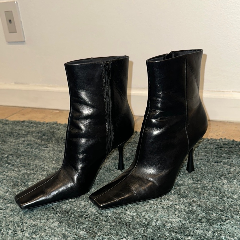 Chic Black Leather Ankle Boots square toe